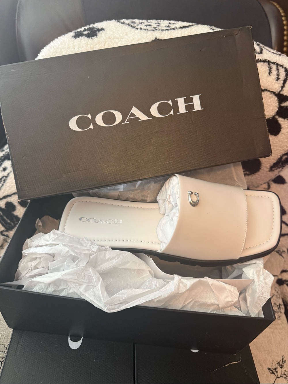 Coach Optic White Florence Lith Slide Sandals